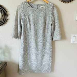 Eliza J. Dresses | formal shift dress in gray and white size 6p jewel neckline